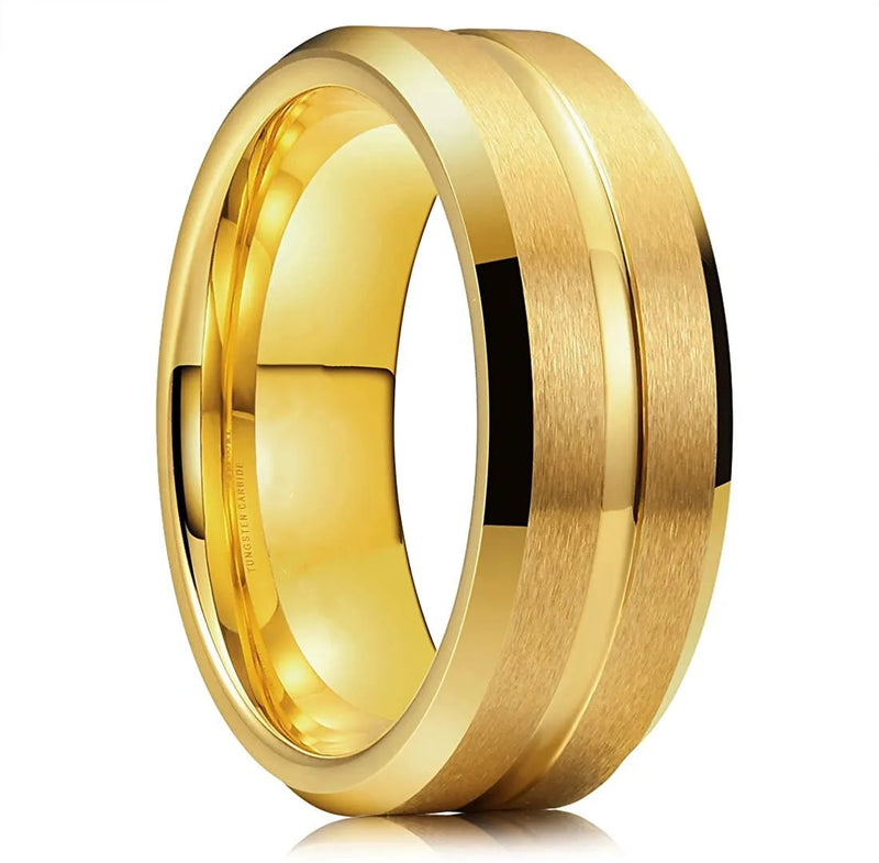 Anel de Tungstênio Preto 8mm com Ranhura Preta e Borda Chanfrada