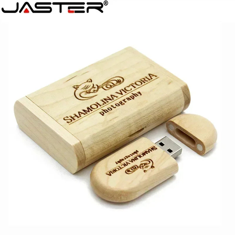 JASTER Pen Drive USB 128GB – Memória Flash 2.0 de Madeira, Personalizado com Gravação de Logotipo Grátis, Pendrive Personalizado 4GB 8GB 16GB 32GB 64GB
