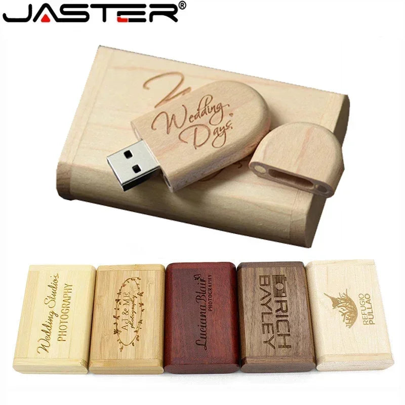 JASTER Pen Drive USB 128GB – Memória Flash 2.0 de Madeira, Personalizado com Gravação de Logotipo Grátis, Pendrive Personalizado 4GB 8GB 16GB 32GB 64GB