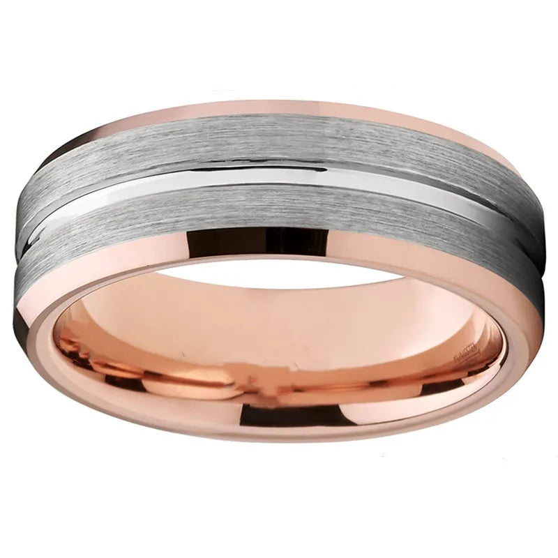 Anel de Tungstênio Preto 8mm com Ranhura Preta e Borda Chanfrada