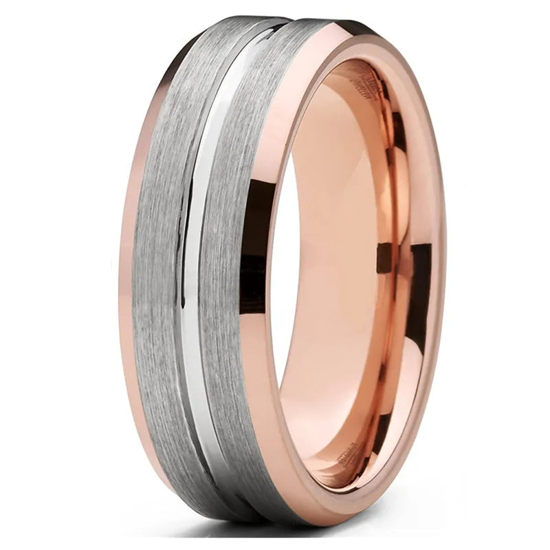 Anel de Tungstênio Preto 8mm com Ranhura Preta e Borda Chanfrada